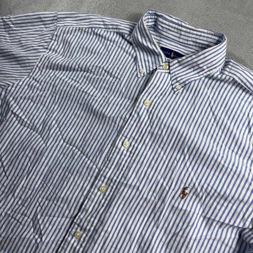 Ralph Lauren Mens XLT Blue White Striped Short Sleeve Button Down Shirt Pony